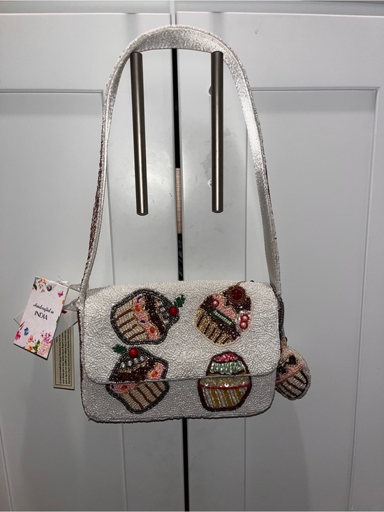 T.J.Maxx Handbags - White beaded cupcake shoulder bag & matching bag charm- BNWT- Rare find